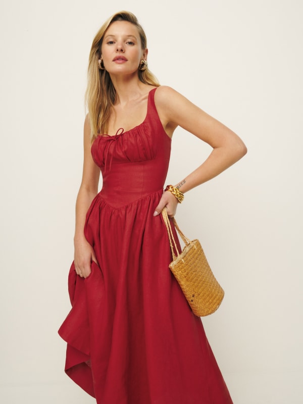Petites Balia Linen Dress - Sundried Tomato